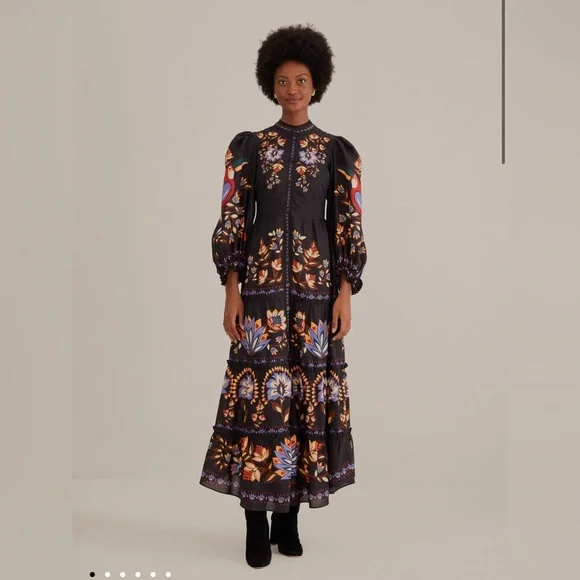 FARM Rio | Dresses | Farm Rio Black Winter Garden Long Sleeve Maxi Dress |  Poshmark